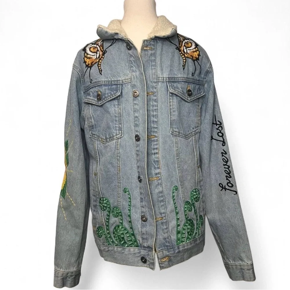 ZARA Man“Nowhere to be found” Tiger Butterfly Embroidered Denim Jacket RARE Sz S